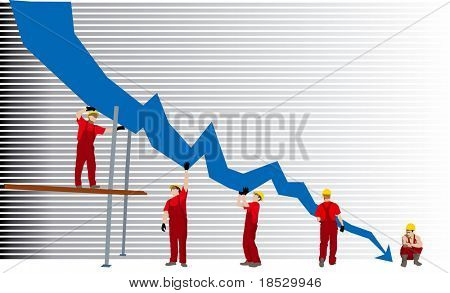 Depressão e insucesso empresarial gráfico representando falido (vector)