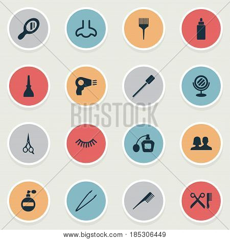 Vector Illustration Set Of Simple Salon Icons. Elements Crest, Pincers, Smell And Other Synonyms Perume, Tool And Beauty.