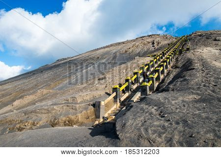 Strairway To Mount Bromo Volcanoes In Bromo Tengger Semeru National Park, East Java, Indonesia