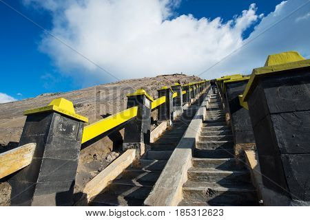 Strairway To Mount Bromo Volcanoes In Bromo Tengger Semeru National Park, East Java, Indonesia