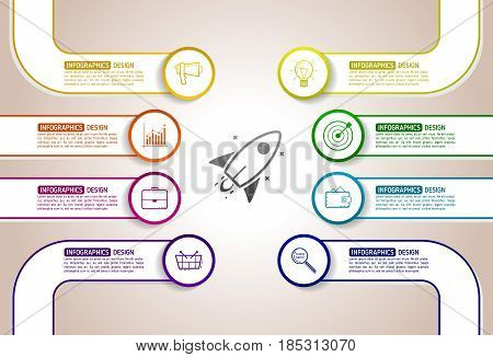 Infographics eight options with icons and Information text. Abstract business concept with 8 options or steps.