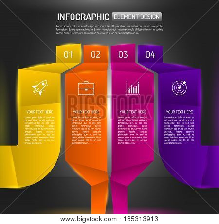 Dark infographics four options with number and Information text. Abstract business concept with 4 options or steps.