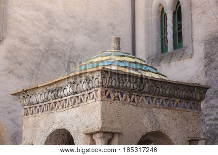Close up of a detail of Villa Cimbrone in the Amalfi Coast to understand a concept of tourism and culture