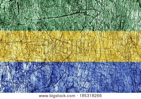 Grudge stone painted Gabon flag close up