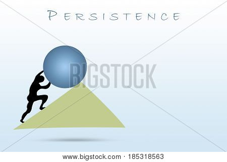 Design of a man pushing a big boulder to connote a concept of strength and persistence