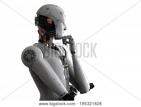3d rendering android robot thinking on white background