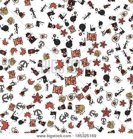 Pattern with pirate elements. Hand drawn pirate elements made in vector.
