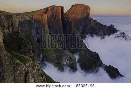 Tugela Falls sunrise on the Drakensberg escarpment in South Africa