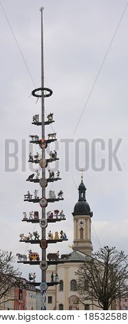 Traunstein, Germany - Apr 19 2017 : Maypole In The City Centre Of Traunstein