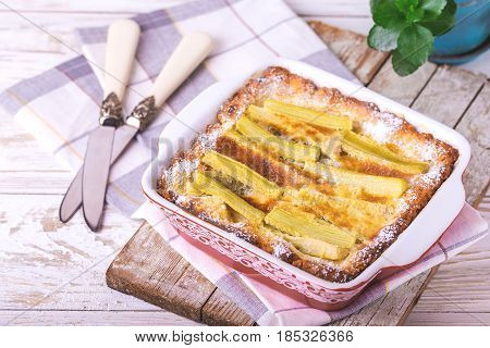 Traditional Rhubarb Pie. Sweet Pieplant Cake Baked Food