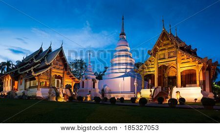 Prasing Temple On Twilight Time At Chiang Mai , Thailand