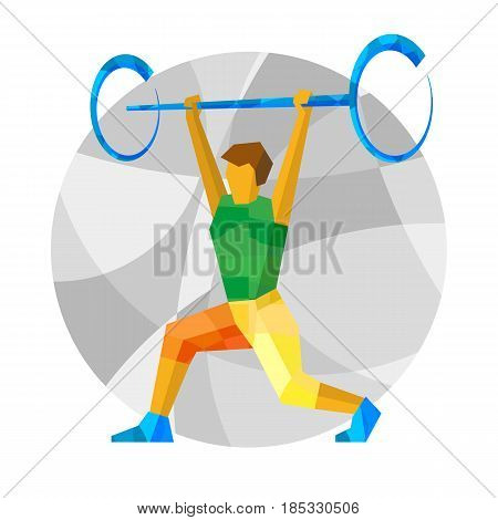 Weightlifter with abstract patterns. Flat athlete icon - vector clip art. Sport Infographic - Weightlifting.