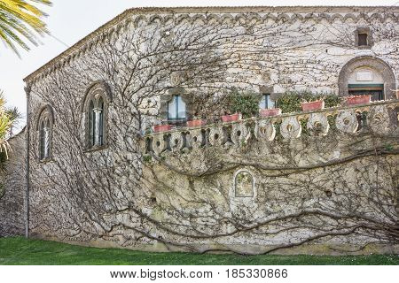 Facade of Villa Cimbrone located in the center of Ravello in Amalfi Coast Salerno Italy to understand a concept of architecture and tourism