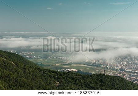 Picturesque view of the peaks of the Markotkh mountain range on a sunny day. Gelendzhik North Caucasus Russia