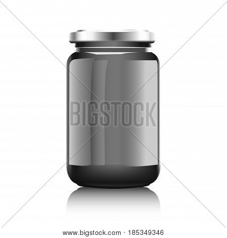 Glass jar with with jam, confiture or honey. Vector illustration. Packaging collection. Label for jam. Bank realistic. Mock up mason jar with design label or badges