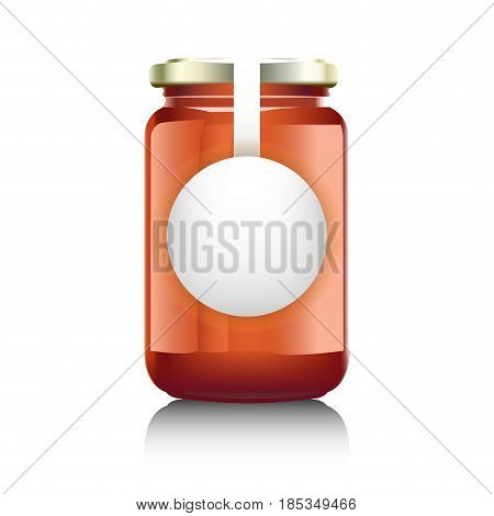 Glass jar with with jam, confiture or honey. Vector illustration. Packaging collection. Label for jam. Bank realistic. Mock up mason jar with design label or badges