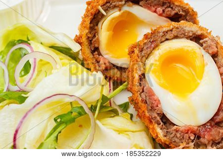 English Food, Scotch Eggs Served With Lettuce