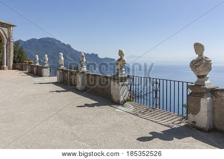 View with statues from the city of Ravello Amalfi Coast Italy Europe to connote a concept of tourism and culture