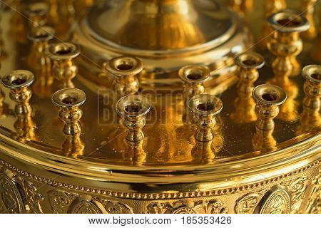 Detail of lamp stand for candles in Russian Orthodox Church