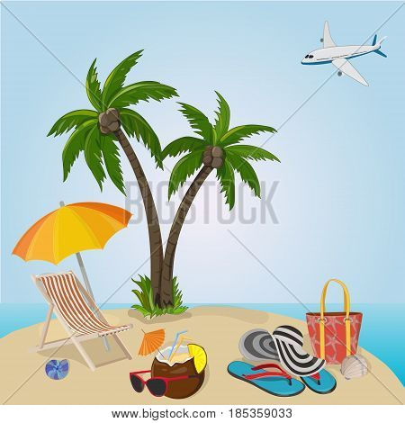 Happy vacation. Vector Summer. Our travel destinations banner.