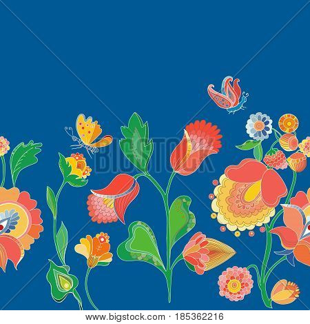 Floral pattern  with flowers and butterflies. Vector illustration