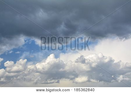 Rainy clouds of dramatic sky. Spring season