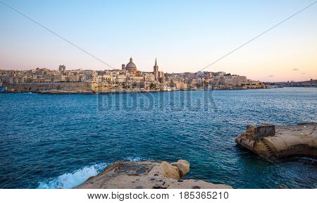 Valletta citiscape with bay rocky coast Malta EU