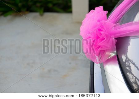 wedding car decorations with pink bow in Thailand