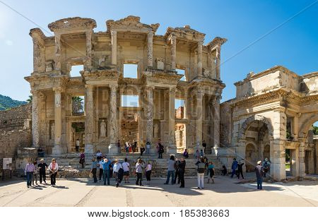 Ephesus, Turkey - April 13 : Ruins Of The Library Of Celsus In Ephesus On April 13, 2015. Ephesus Co