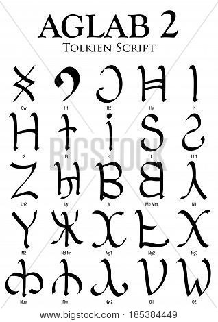 AGLAB Alphabet 2 - Tolkien Script on white background - Vector Image