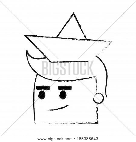 blurred silhouette image side view face cartoon guy with paper boat cap vector illustration