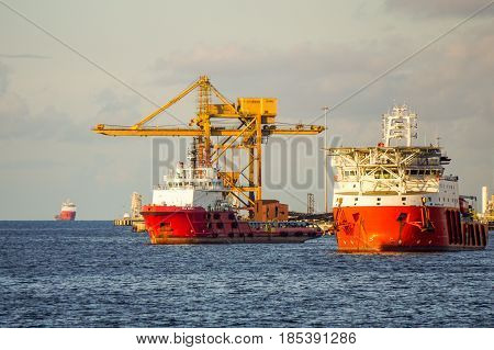 Offshore oil & gas support vessel in Labuan,Malaysia.All the vessels in Labuan island,most related to the offshore Oil & Gas industry.