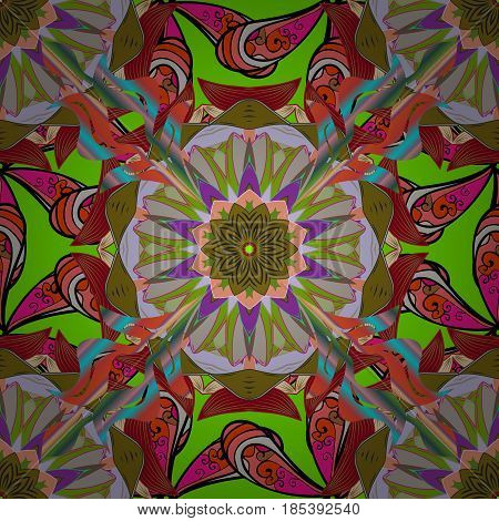 Spiritual And Ritual Symbol Of Islam Arabic Indian Religions. Mandala On Colorful Background. Geomet
