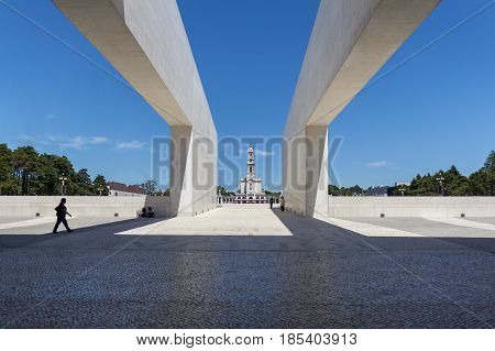 Fatima Portugal - May 13 2014: View of the Sanctuary of Fatima during the celebrations of the apparition of the Virgin Mary in Fatima Portugal.
