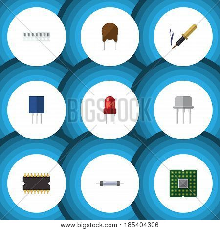 Flat Electronics Set Of Recipient, Memory, Triode And Other Vector Objects. Also Includes Resist, Semiconductor, Central Elements.