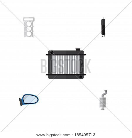 Flat Component Set Of Silencer, Combustion, Auto Component And Other Vector Objects. Also Includes Car, Engine, Thermostat Elements.