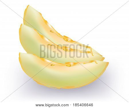 Delicious slices of Honeydew melon on white background