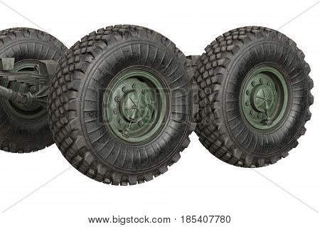 Truck military underbody with wheels, close view. 3D rendering