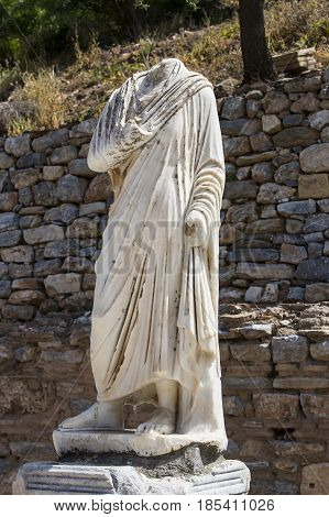 The ruins of the ancient antique city of Ephesus the library building of Celsus, the amphitheater temples and columns. Candidate for the UNESCO World Heritage List