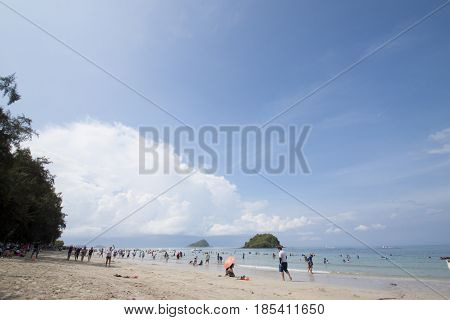 SATTAHIP CHONBURI THAILAND,APRIL 14,2017 : Playing on the beach at Hat Nang Ram Sattahip Chonburi Thailand.