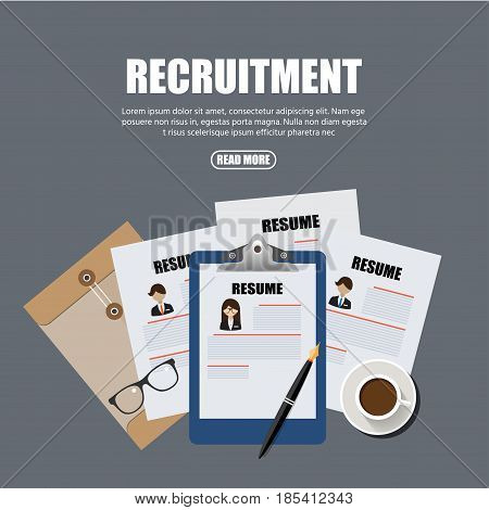 Human resource or HR management info graphic element and background. recruitment process.Flat designed vector illustration.
