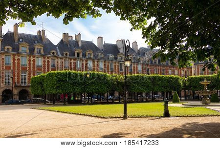 Place des Vosges (Place Royale) major landmark in Paris located in Marais district.