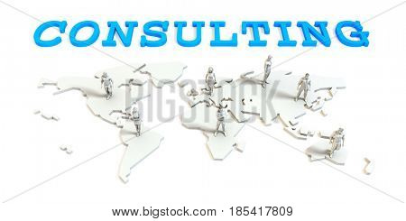 Consulting Global Business Abstract with People Standing on Map 3D Illustration Render