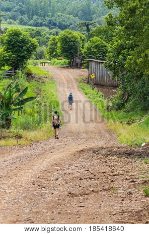 Trekking in dirt road in Linha Alegre Mucum Rio Grande do Sul Brazil