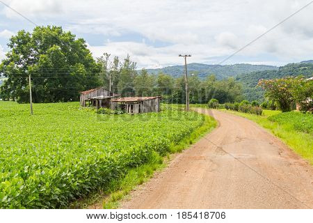 Farm Barn In Dirt Road