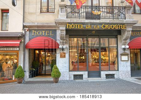 GENEVA, SWITZERLAND - CIRCA NOVEMBER, 2015: Hotel de la Cigogne in Geneva.