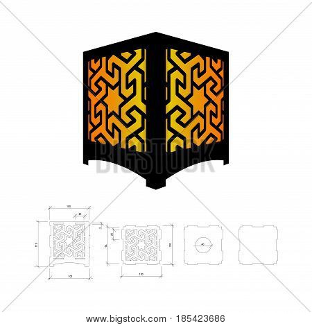 Cut out template for lamp, candle holder, lantern or chandelier (plywood 3 mm).  Shadow box with oriental geometric design. Scheme is suitable for a laser cutting or printing