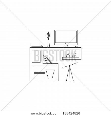 Workspace Vector Line Illustration.