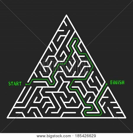 Triangular Maze Game background. Labyrinth with entry and exit. Vector Illustration.