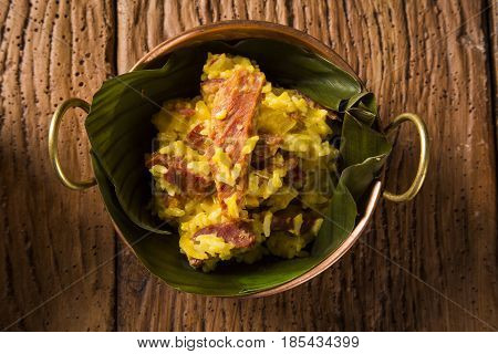 Dried Meat With Rice In An Old Copper Pot - Traditional Bahia Food